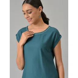 AURELIA Women Blue & Teal Kurta with Palazzos image 2