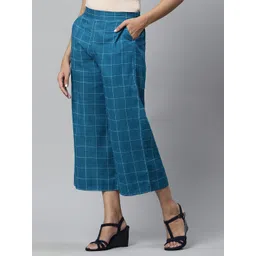 AURELIA Women Blue & White Checked Cotton Palazzos-picture-38