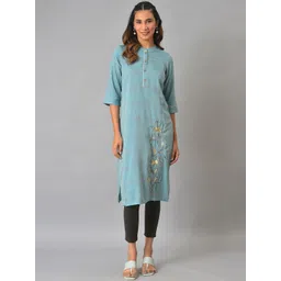 AURELIA Women Blue & Yellow Floral Embroidered Kurta-picture-43