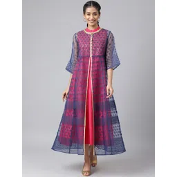 AURELIA Women Blue Ethnic Motifs Printed Flared Sleeves Anarkali Kurta-picture-43