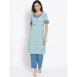 AURELIA Women Blue Ethnic Motifs Printed Kurta with Trousers-picture-35