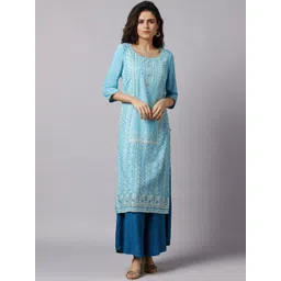 AURELIA Women Blue Ethnic Motifs Printed Layered LIVA Kurta with Palazzos-picture-22