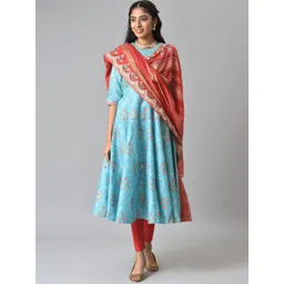 AURELIA Women Blue Ethnic Motifs Printed Panelled Kurta Set-picture-38