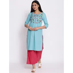 AURELIA Women Blue Floral Embroidered Kurta with Palazzos-picture-41