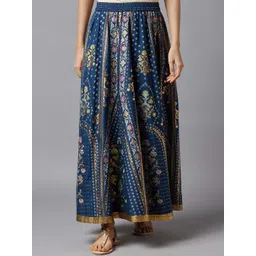 AURELIA Women Blue Floral Printed Flared Maxi Skirts-picture-23