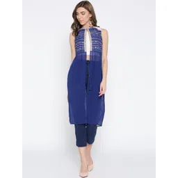 AURELIA Women Blue Solid  Longline Ethnic Jacket with Printed Detail-picture-29