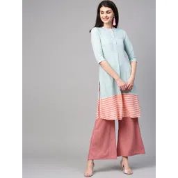 AURELIA Women Blue Solid Yarn-Dyed Straight Kurta-picture-10