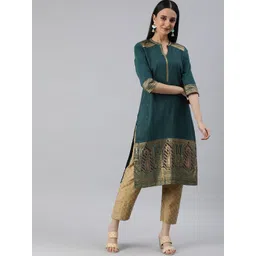 AURELIA Women Ethnic Motifs & Paisley Print Band Collar Gotta Patti Festive Straight Kurta-picture-13