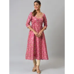 AURELIA Women Floral Print Gotta Patti And Sequins Embellished A Line Kurta-picture-13