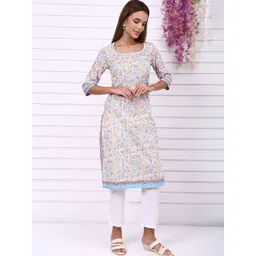 AURELIA Women Floral Printed Scoop Neck Regular Straight Calf Length Kurta-picture-35