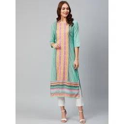 AURELIA Women Green & Black Yarn Dyed Self-Striped Dobby Weaved Straight Kurta-picture-36