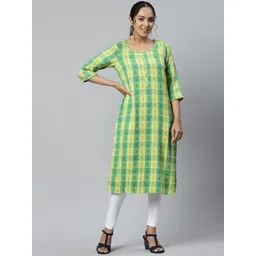 AURELIA Women Green & Yellow Checked Kurta-picture-35