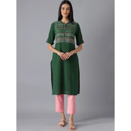 AURELIA Women Green Checked Thread Work Kurta-picture-27