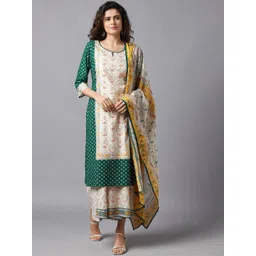 AURELIA Women Green Ethnic Motifs Printed Kurti with Skirt & With Dupatta-picture-28