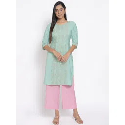 AURELIA Women Green Ethnic Motifs Printed Regular Kurti with Palazzos-picture-20