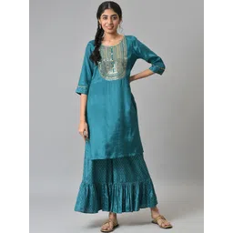AURELIA Women Green Ethnic Motifs Yoke Design Kurta Set-picture-19