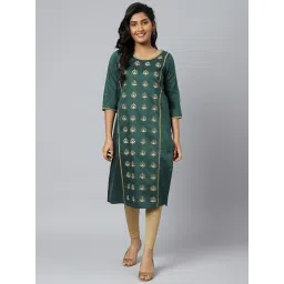 Aurelia Women Green Festive Solid Rayon Kurta image 1