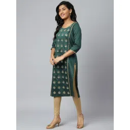 Aurelia Women Green Festive Solid Rayon Kurta image 3