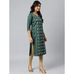 Aurelia Women Green Festive Solid Rayon Kurta image 4
