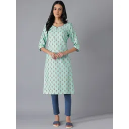 AURELIA Women Green Floral Printed Kurta-picture-17