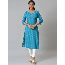 AURELIA Women Green Geometric Striped Kurta-picture-11