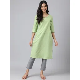 AURELIA Women Green Keyhole Neck Pure Cotton Kurta-picture-38