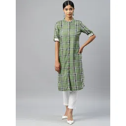 AURELIA Women Green Printed Regular Kurta with Trousers-picture-25