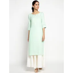 AURELIA Women Green Solid Key Hole Neck A Line Kurta-picture-38