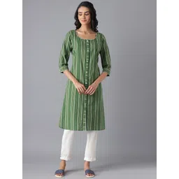AURELIA Women Green Striped Kurta-picture-31