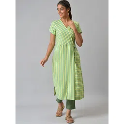 AURELIA Women Green Striped Pure Cotton Kurta-picture-22