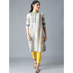 AURELIA Women Grey & Yellow Floral Printed Pure Cotton Kurta-picture-36
