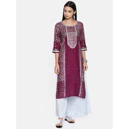 AURELIA Women Magenta Printed Straight Kurta-picture-42