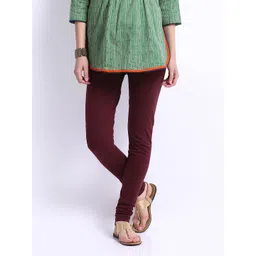 Aurelia Women Maroon Cotton Churidar Leggings-image-40
