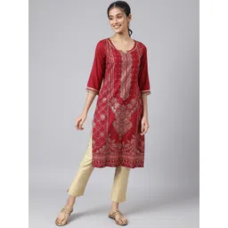 AURELIA Women Maroon Ethnic Motifs Printed Flared Sleeves Kurta-image-38