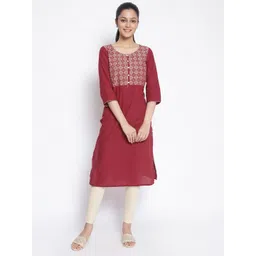 AURELIA Women Maroon Ethnic Motifs Yoke Design Kurta-image-29