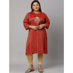AURELIA Women Maroon Floral Embellished Thread Work Straight Fit Kurta-image-35