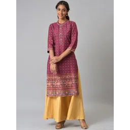 Aurelia Women Maroon Foil Printed Shantung LIVA Kurta-image-32