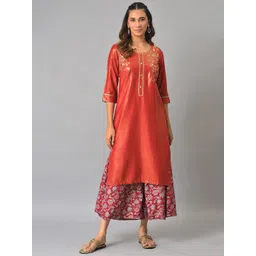 AURELIA Women Maroon Sequinned Kurta with Skirt-image-41