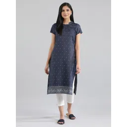 AURELIA Women Navy Blue & White Floral Printed Kurta-picture-11
