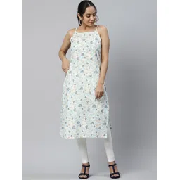 AURELIA Women Navy Blue & White Floral Printed Shoulder Strap Kurta-picture-29