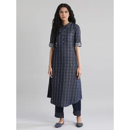 AURELIA Women Navy Blue & White Printed Pure Cotton Kurta-picture-33