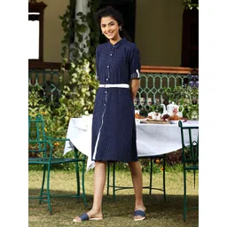 AURELIA Women Navy Blue Geometric Printed Kurta-picture-25