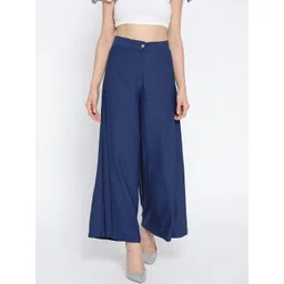 AURELIA Women Navy Blue Straight Solid Palazzos-picture-40