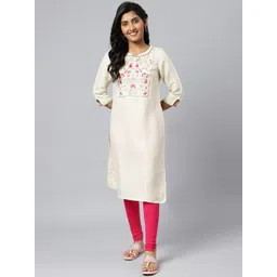 AURELIA Women Off White Floral Embroidered Thread Work Kurta-picture-24