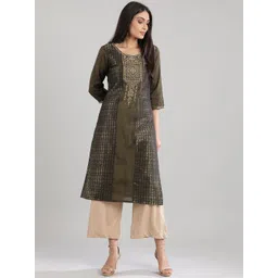 AURELIA Women Olive Green & Gold-Toned Tribal Printed Kurta-picture-32