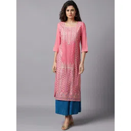 AURELIA Women Pink & Blue Ethnic Motifs Printed Kurta with Palazzos-picture-24