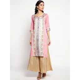 AURELIA Women Pink And White Floral Print Kurta-picture-16