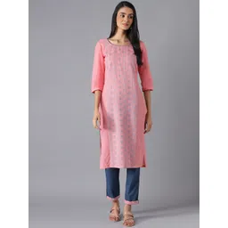 AURELIA Women Pink Printed Pure Cotton Kurta with Trousers-picture-24