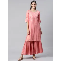 AURELIA Women Pink Sequin Embroidered Kurta with Sharara-picture-35