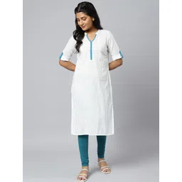 AURELIA Women Pure cotton White Striped Kurta-picture-33